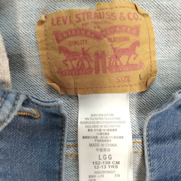 Levi's Kids Blue and Gray Jean Jacket with Hood and Long Sleeves Junior Size L - Picture 3 of 3